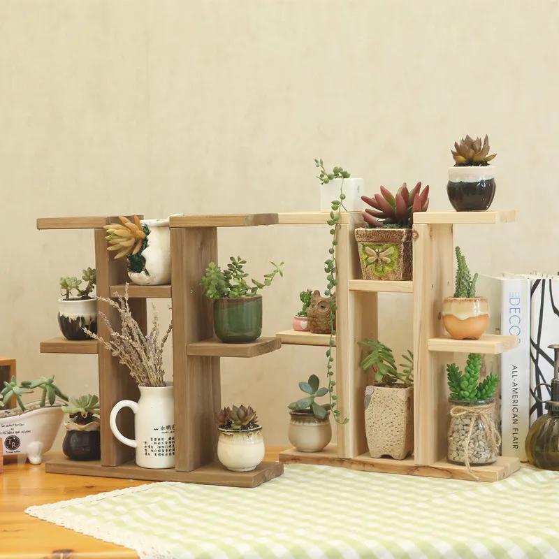 Multi-Layer Desktop Solid Wood Flower Stand Shelf for Book / Toys / Plants