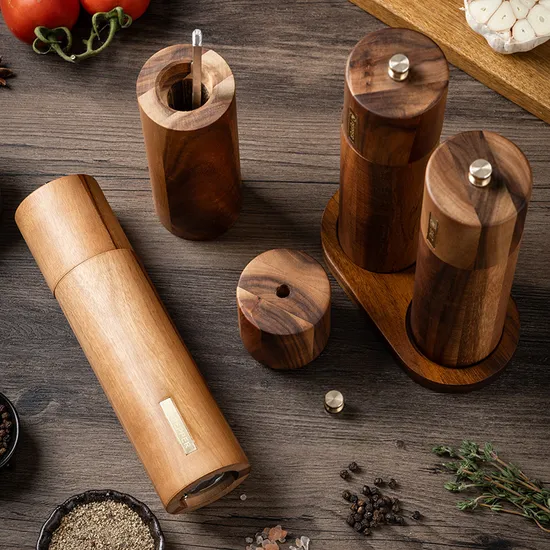Acacia Wood Manual Pepper Grinder Set for Grinding Spice and Salt