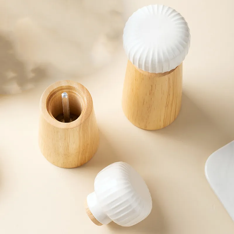 Nordic Danish Ceramic and Beech Wood Pepper Grinder Salt Grinding Bottle Pepper Mill
