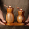 Hand-Cranked Acacia Wood Pepper and Salt Grinder Vase with Tray