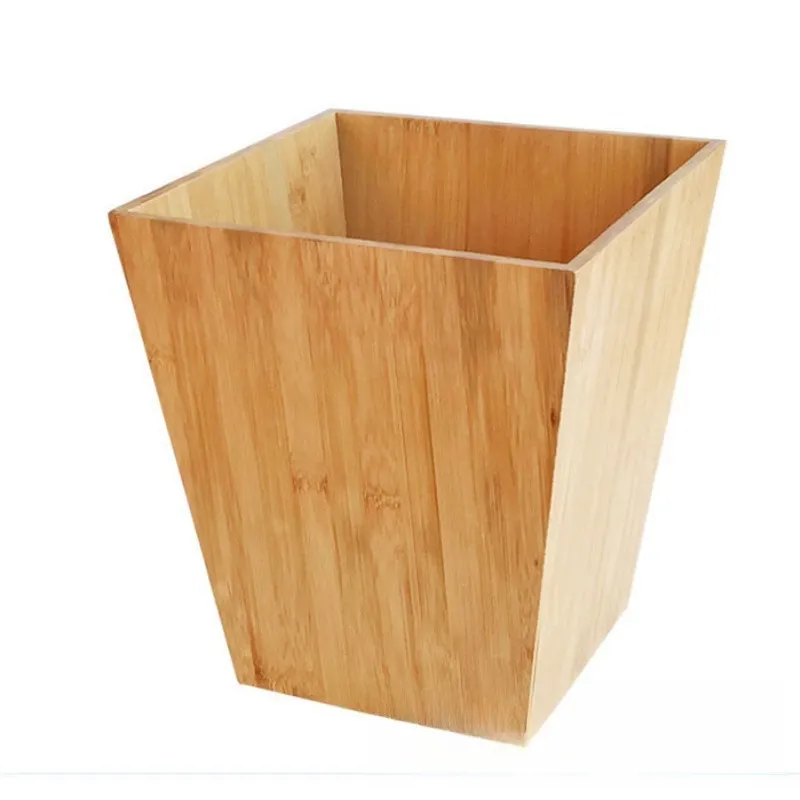 Creative Square Bamboo Trash Can /Office Wastebasket / Living Room and Bathroom Trash Can