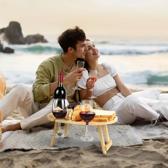 Durable Waterproof Bamboo Camping Table Wine Picnic Table for Family Trips