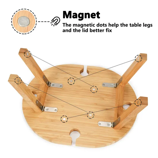 Oval Shape Bamboo Outdoor Picnic Table with Glass Holder for Park, Beach, Camping, Bed