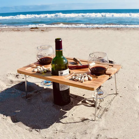 Portable Foldable Bamboo Wine Picnic Table Picnic Snack Table Tray