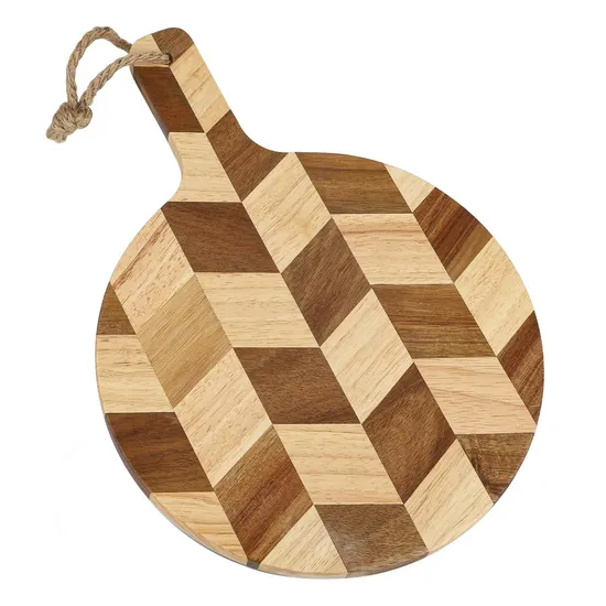 Herringbone Rubber Wood Serving Board Chopping Board with Handle