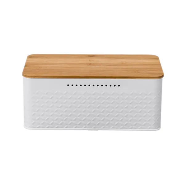 Rectangle Metal Bread Bin Bread Box Bread Holder Bread Storage Container with Wood Lid Grid
