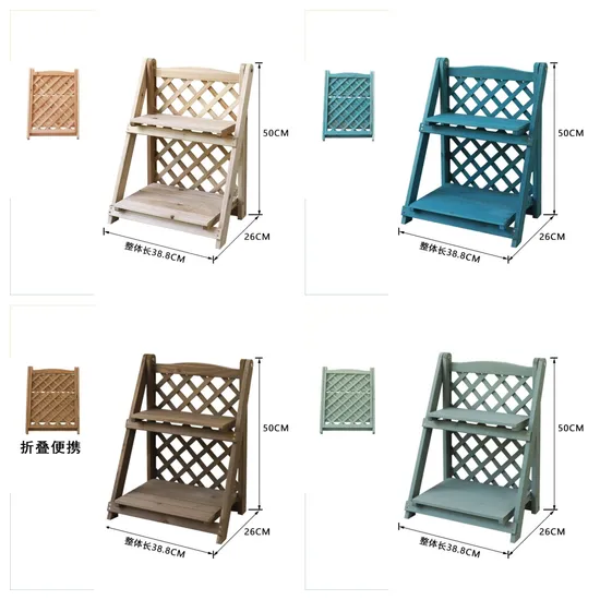 2 Tier Folding Wooden Flower Stands Plant Display Shelf Storage Rack Ladder Stand Rack