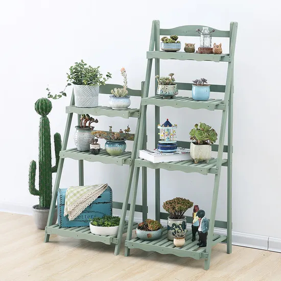 Folding Four-Layer Multi-Function Flower Rack Wooden Plant Stand Display Shelf for Garden