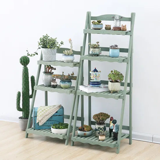 Folding Four-Layer Multi-Function Flower Rack Wooden Plant Stand Display Shelf for Garden