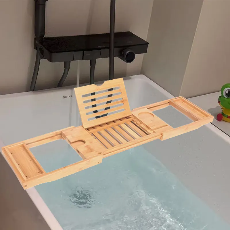 Luxury Expandable Bamboo Bathtub Caddy Tray Bath Caddy Tray