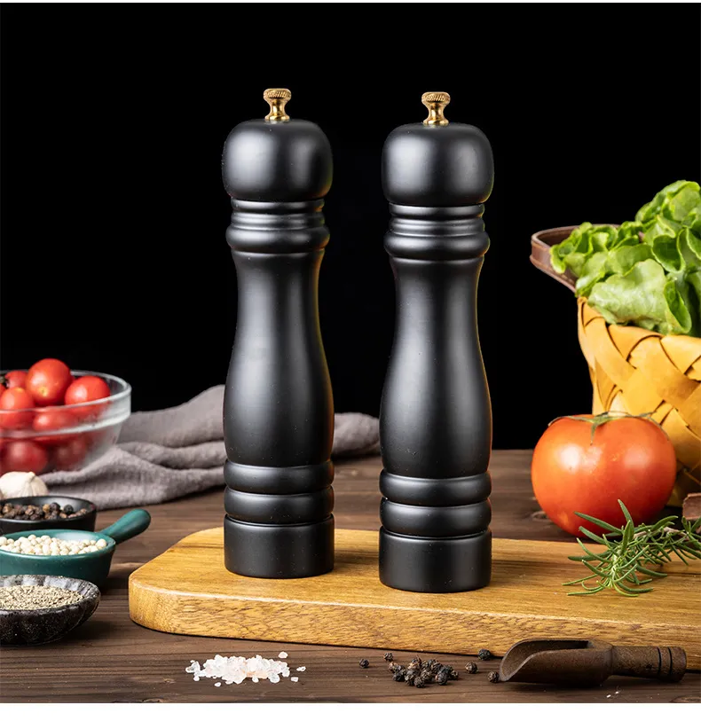 8-Inch Black PU Painted Wooden Pepper Grinder Sea Salt Grinder