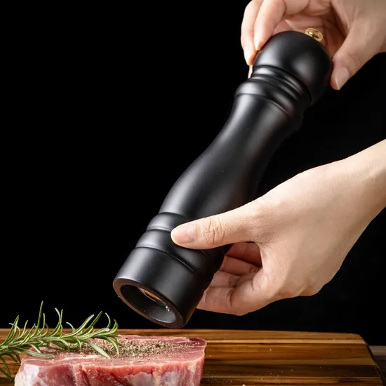8-Inch Black PU Painted Wooden Pepper Grinder Sea Salt Grinder