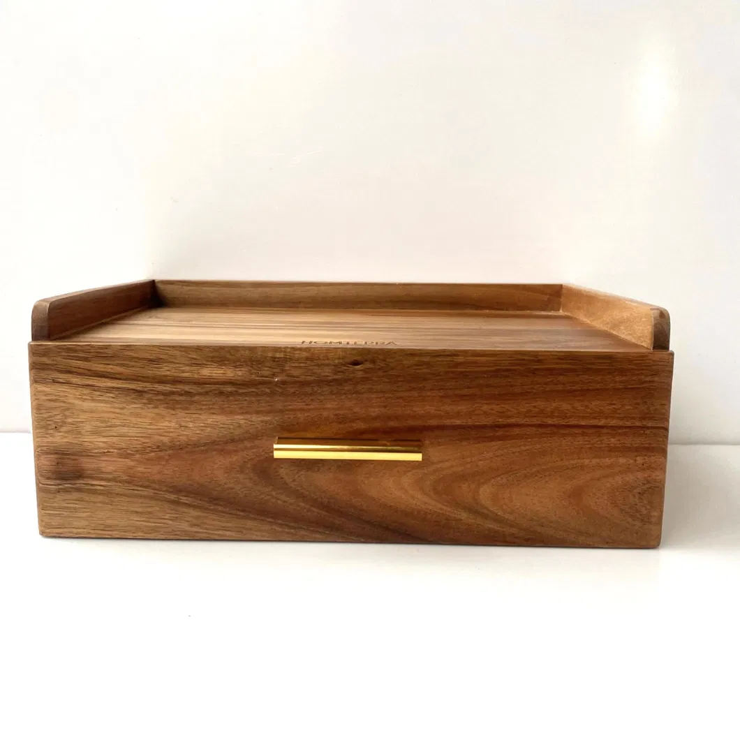 Custom Acacia Wood Coffee Storage Box Drawer Box Tea Set Storage Box
