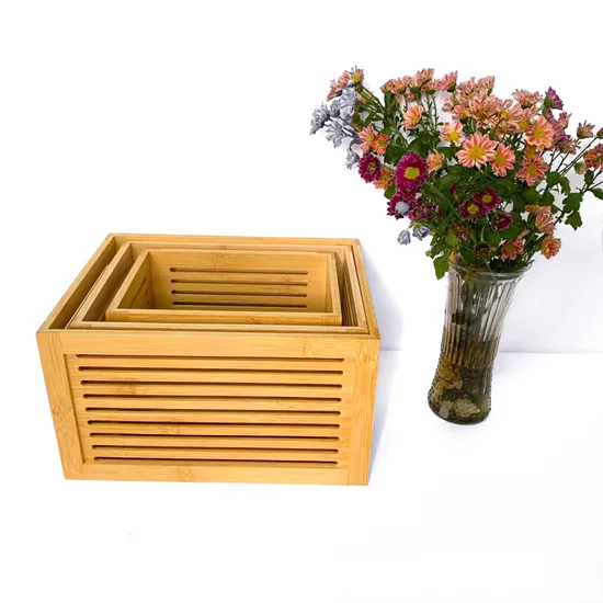 Custom Multi-Functional Hollowed-out Bamboo Storage Basket Set for Household Sundries /Fruits / Vegetables.