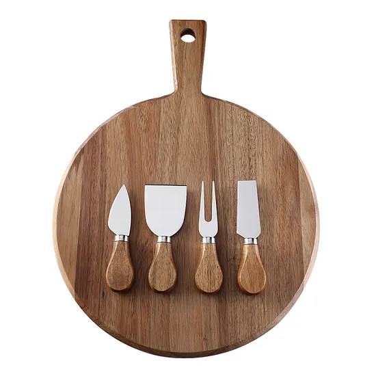 Beautiful Gift Multifunction Bamboo Wood Cutting Board with Knives for Cheese Bread Pizza