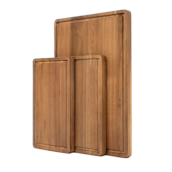 Rectangle Acacia Wood Kitchen Chopping Block Set with Holder