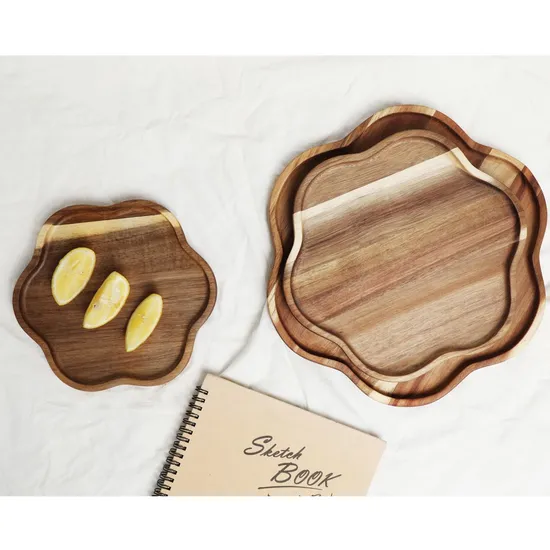Heat Resistant Insulated Acacia Wood Kitchen Tray Serving Plates
