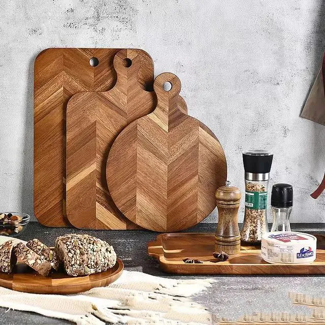 Herringbone Design Acacia Wood Cutting and Serving Board
