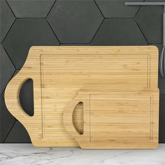 Double-Sided Rectangle Custom Bamboo Wood Cutting Board Set of 2 for Meat / Fruit / Vegetables