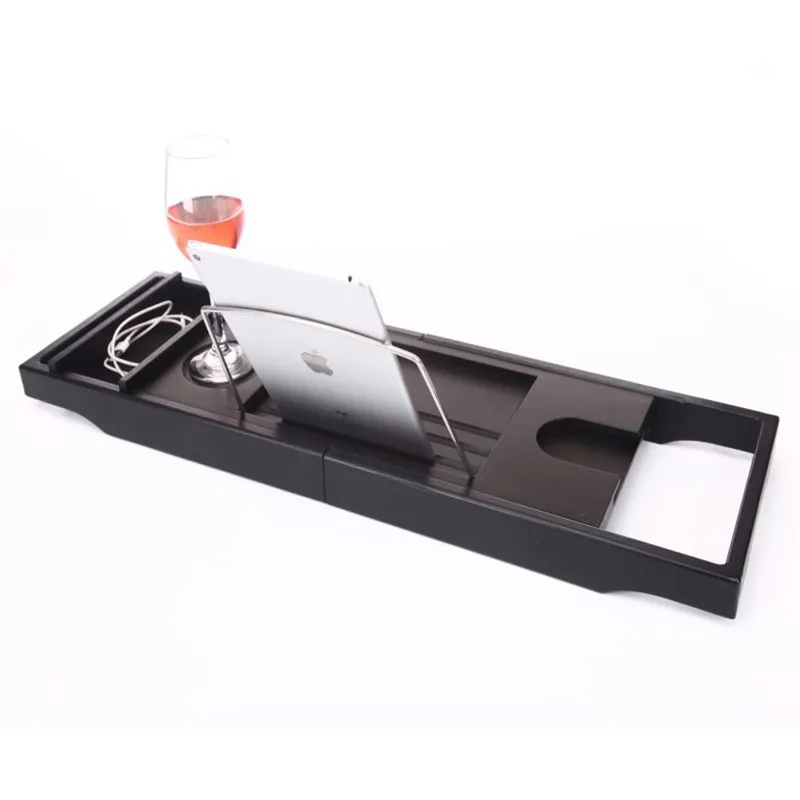 Black Color Bamboo Bathroom Caddy Tray for Bathtub