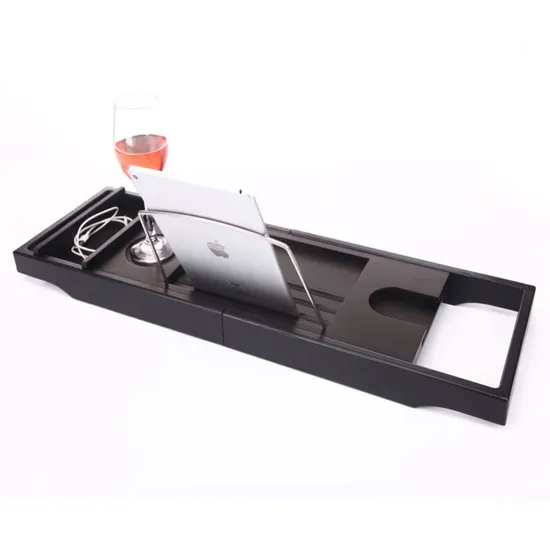 Black Color Bamboo Bathroom Caddy Tray for Bathtub