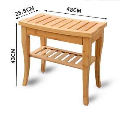 Bamboo Shower Stool Shower Bench with 2-Tier Storage Shelf for Bathroom