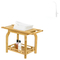 Two Layers Multifunctional Bamboo Bathroom Shower Stool Wooden Shoe-Changing Stool with Towel Hange