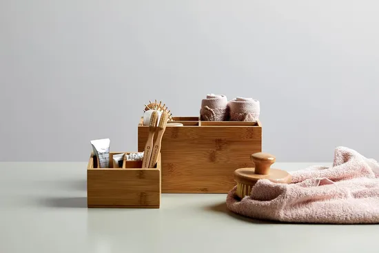 Bamboo Organizer Box with 3 Compartments - Storage Box, Bathroom Basket