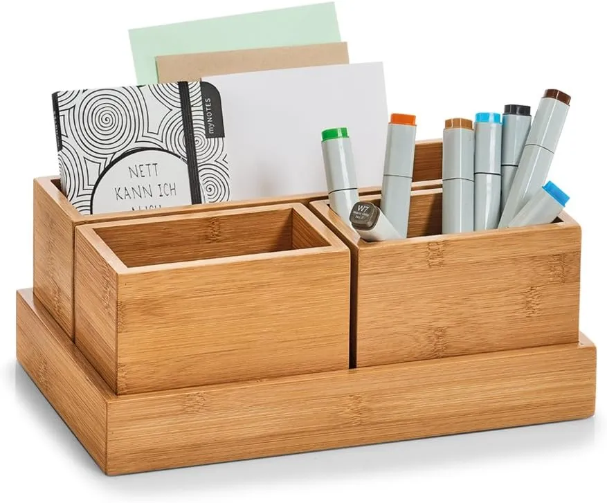 Multi-Use Bamboo Wooden Makeup Organizer Storage Box Set for Home Office