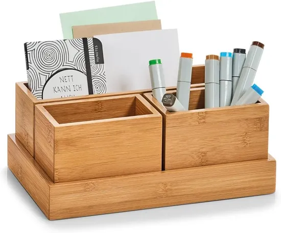 Multi-Use Bamboo Wooden Makeup Organizer Storage Box Set for Home Office