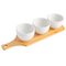 Elegant 3-Piece White Tidbit Bowl Set with Bamboo Serving Tray