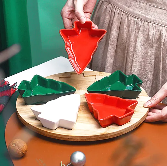 Elegant 5-Piece Christmas Tree Ceramic Chip and DIP Set