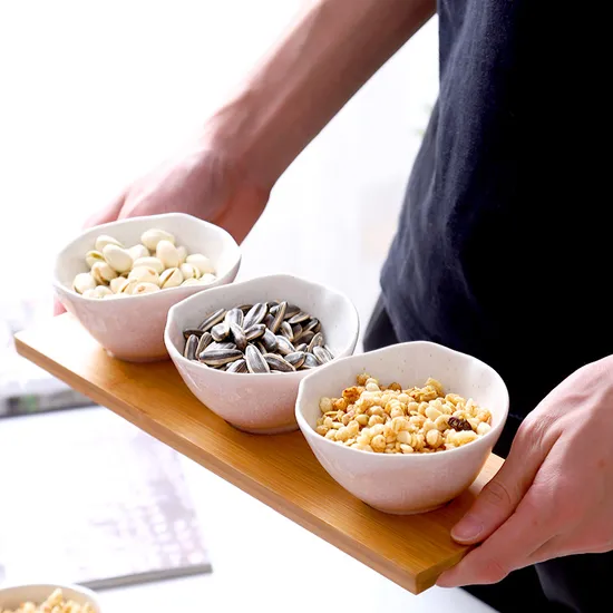 Stylish Ceramic Snack Plate Set with Wooden Serving Tray