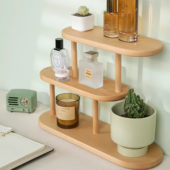 Multifunctional 3 Layer Solid Wood Storage Shelf Desktop Cosmetics Storage Shelf