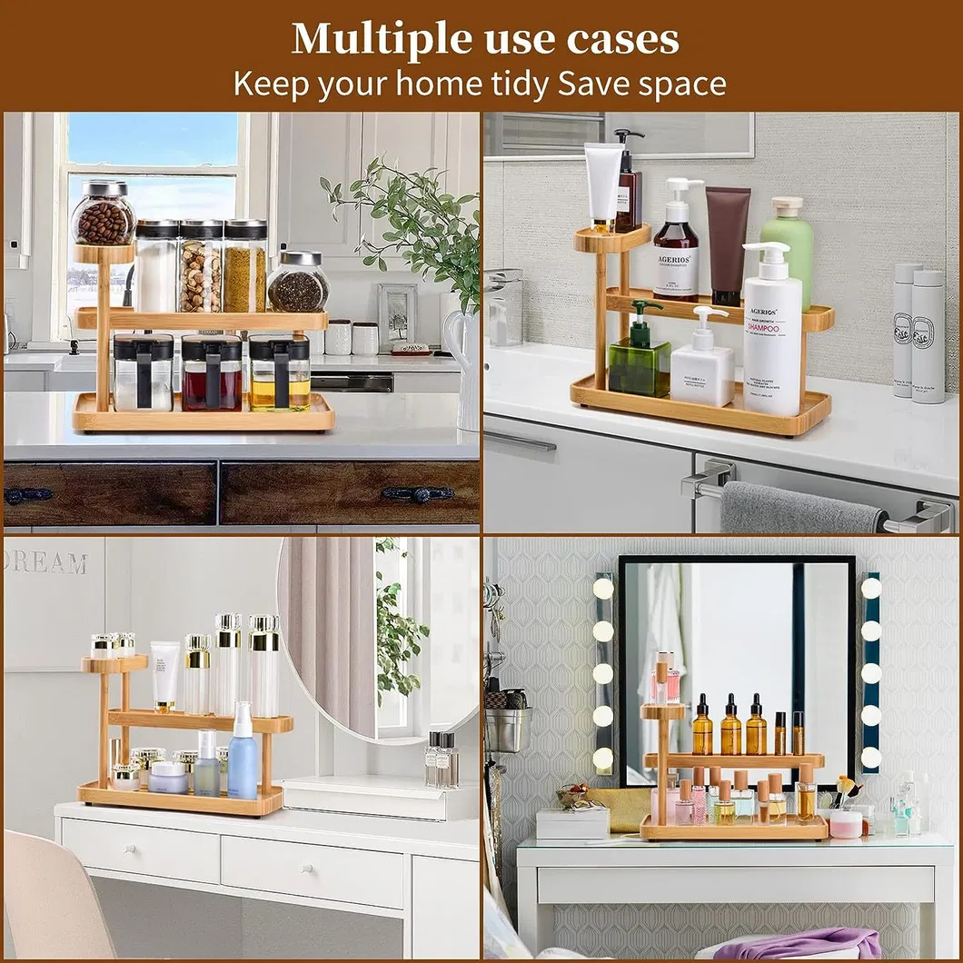 Wooden Desktop Storage Rack Bamboo Desk Organizer for Cosmetics
