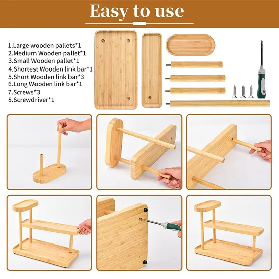 Wooden Desktop Storage Rack Bamboo Desk Organizer for Cosmetics