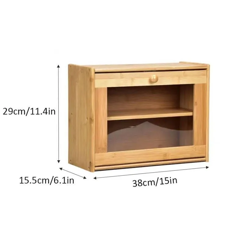 Double Layer Bamboo Bread Box Storage Container with Clear Windows for Kitchen Countertop