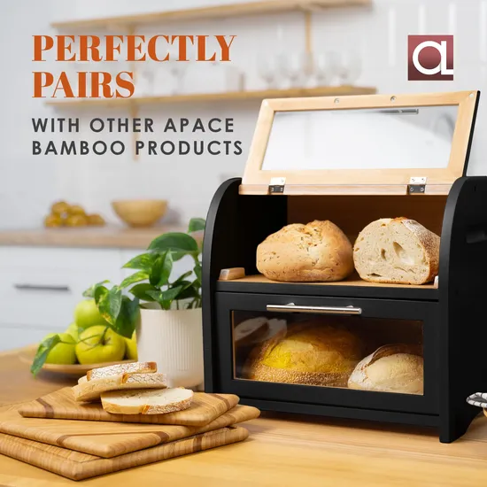 Double Large Bamboo Bread Storage Box with Cutting Board for Kitchen