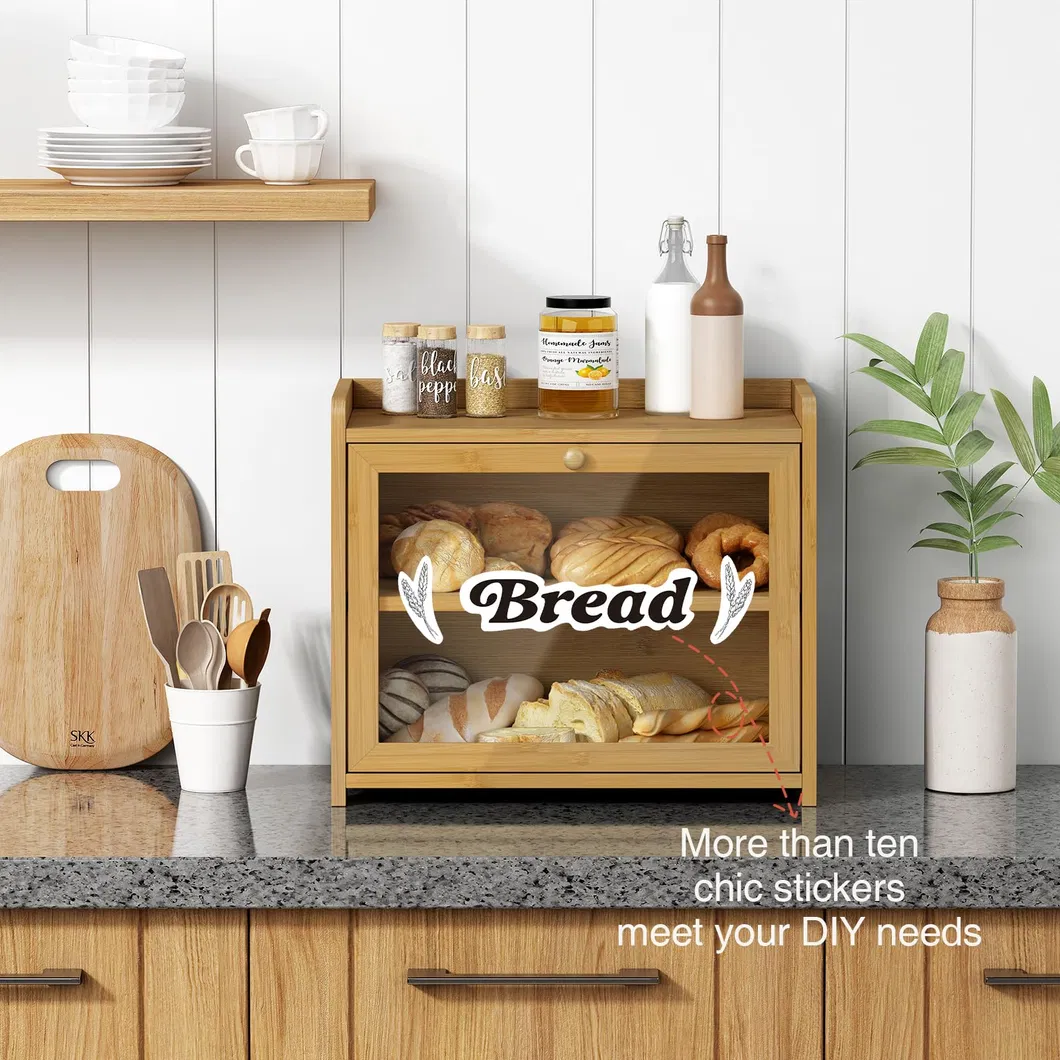 Wholesale Natural 2 Layer Bamboo Bread Storage Bin Food Storage Box