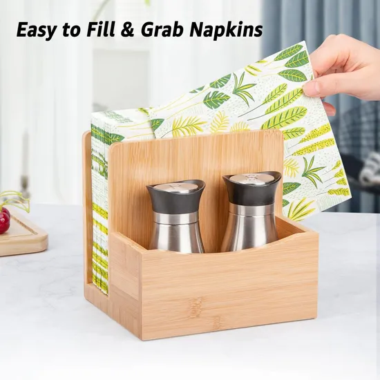 Bamboo Salt Pepper Napkin Holder Set for Kitchen Dining Table