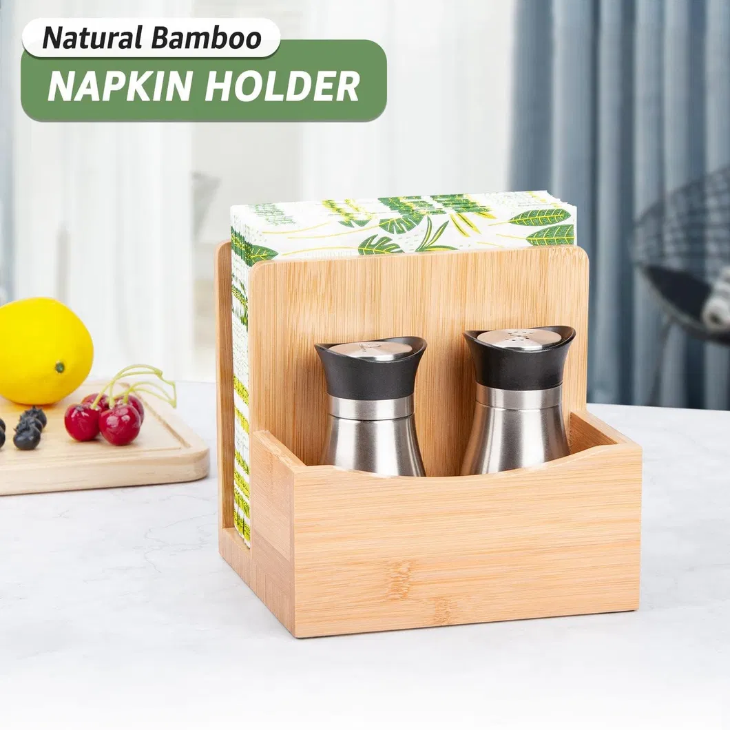 Bamboo Salt Pepper Napkin Holder Set for Kitchen Dining Table