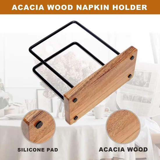 Acacia Wood Napkins Holder with Metal Wire for Table, Kitchen & Dining Room Dé Cor