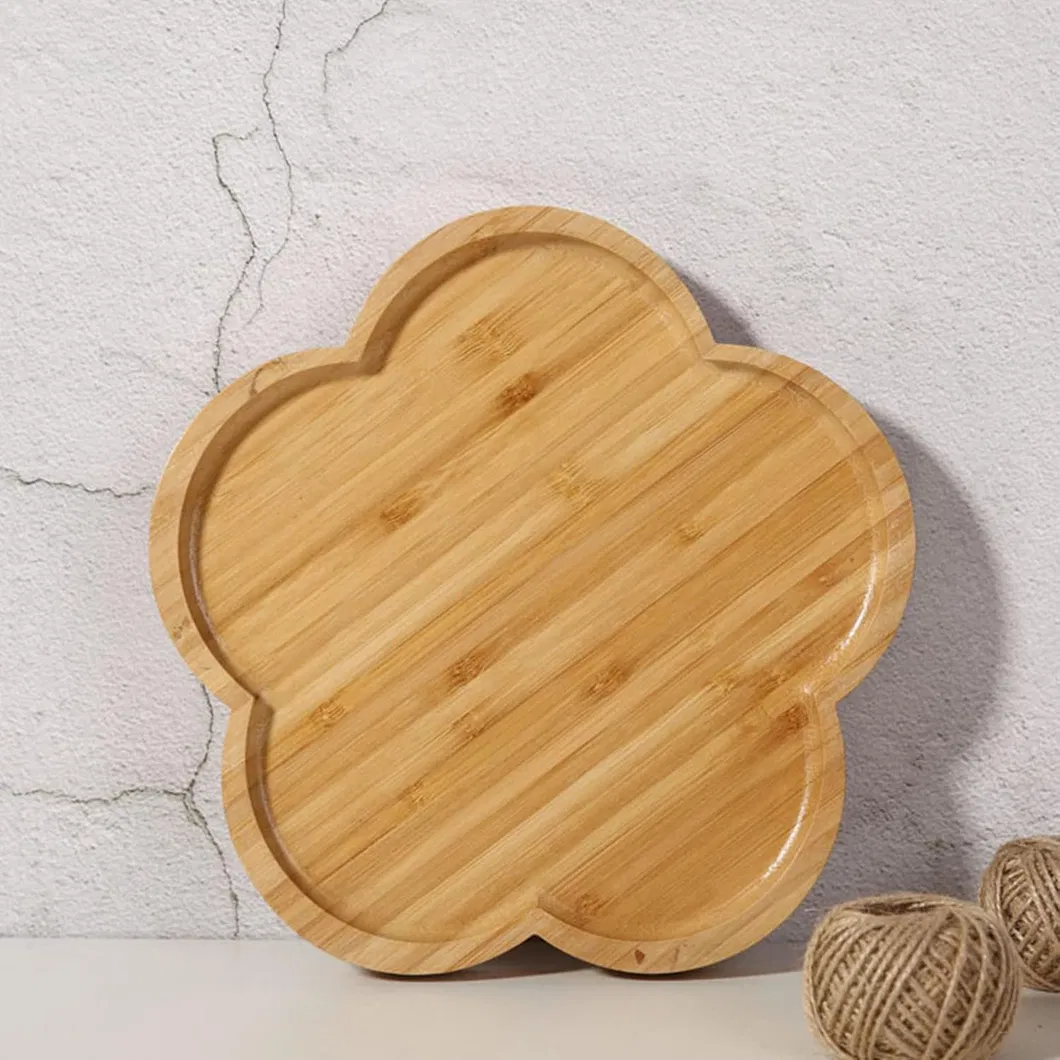 Flower Shaped Bamboo Serving Tray Dessert Plate for Steak /Fish /Appetizer