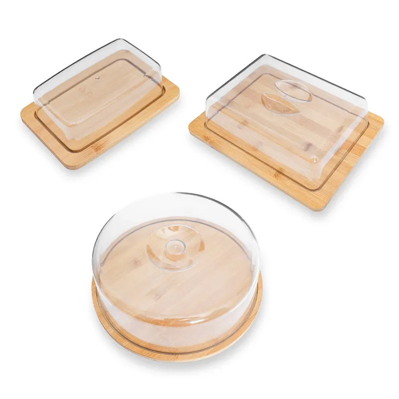 Bamboo Butter Stand Cake Stand Butter Tray with Transparent Lid