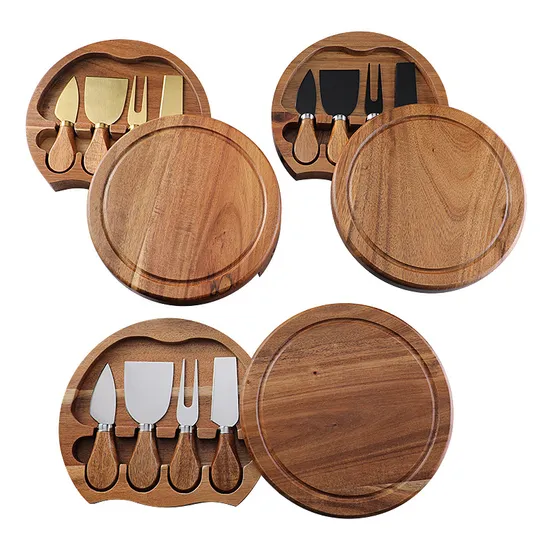 Space - Saving Compact Acacia Drawer Cheese Board Cutting Board with Knives