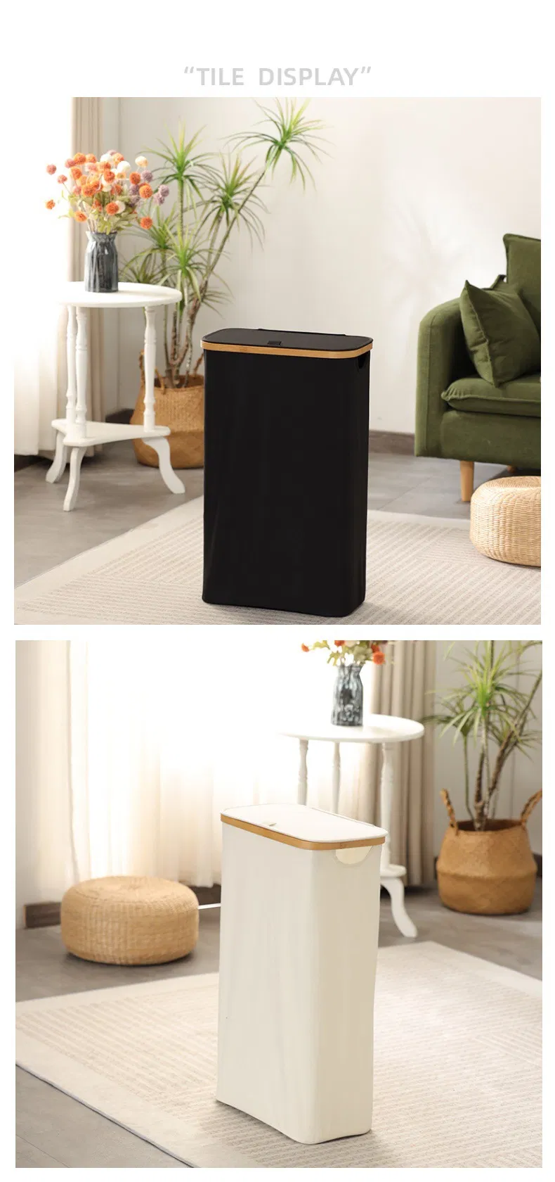 Foldable Household Bamboo Frame Oxford Cloth Large - Capacity Waterproof Dirty Clothes Hamper