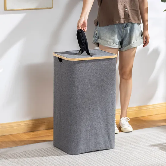 Large Capacity 100L Dust - Proof Foldable Cloth Storage Basket with Bamboo Handle