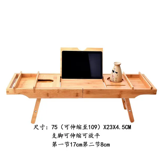 Extendable Bamboo Bathtub Caddy Tray Table with Folding Legs