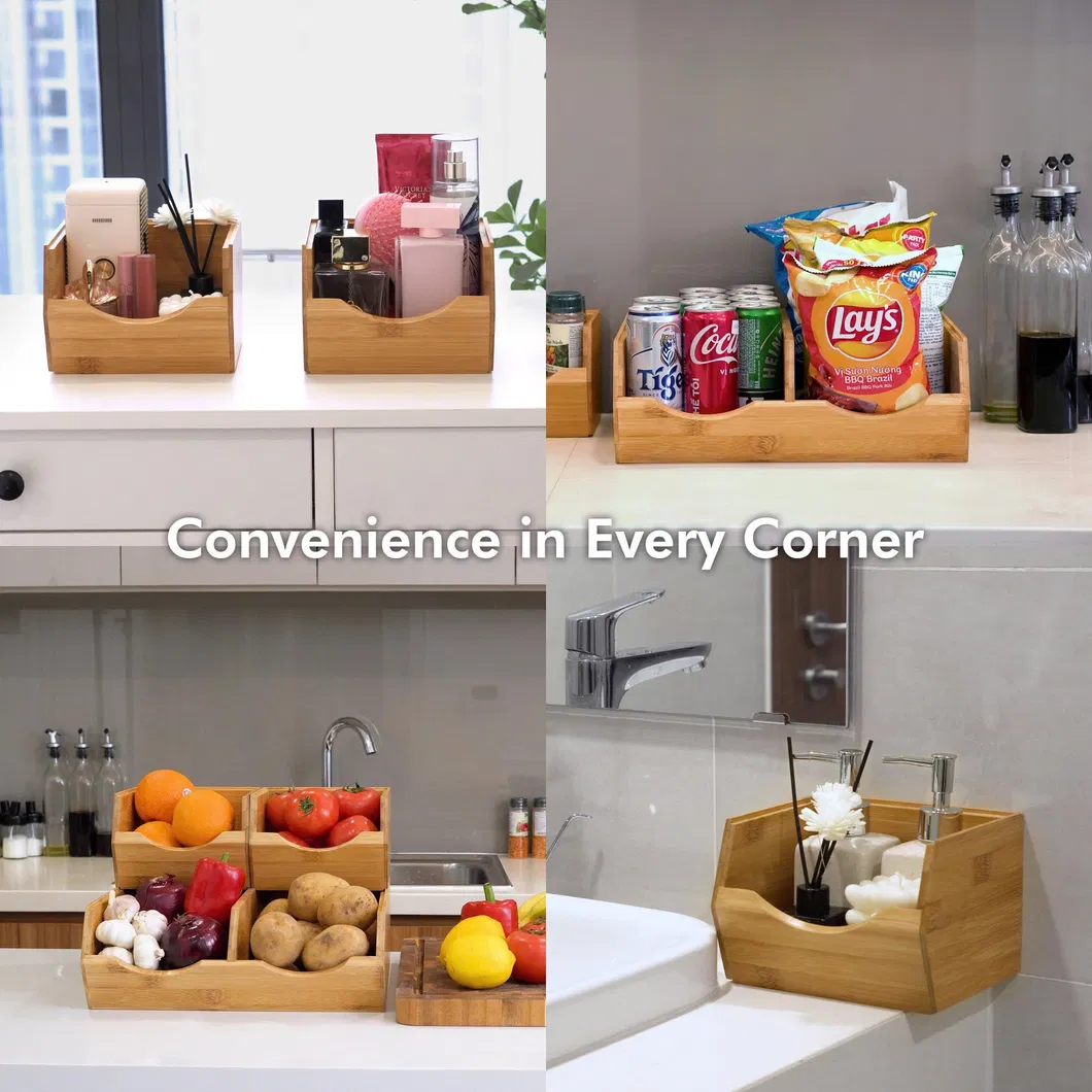 Stackable Wooden Storage Basket Pantry Storage Bins Set of 3
