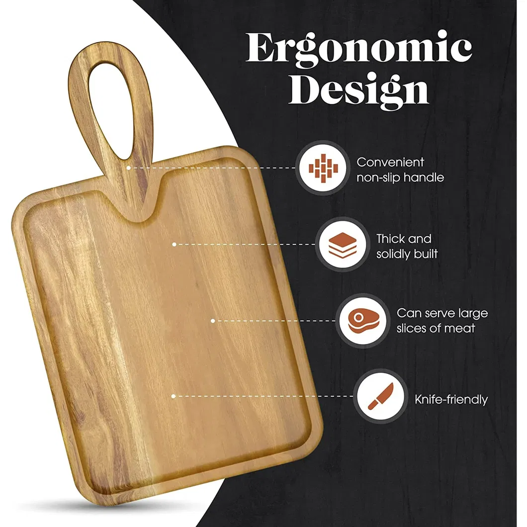 Rectangular Acacia Wood Charcuterie Board Cutting Board with Handle
